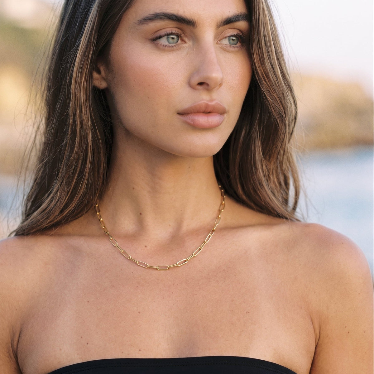 Ria Gold Paperclip Chain Necklace