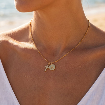 Selah Cross Initial Gold Necklace