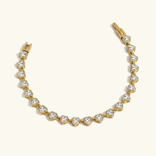 Idylle Heart Tennis Bracelet · 18K Gold Finish & Hand-Set Stones