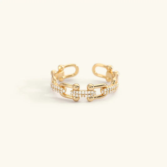 Ellipse Open Ring · 18K Gold Finish & Hand-Set Stones