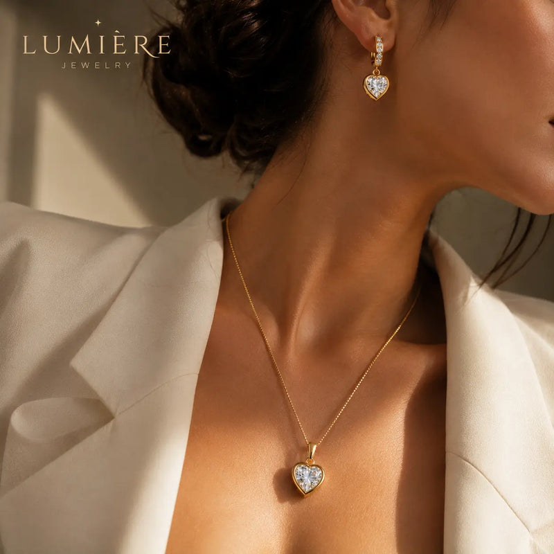 Amour Heart Gold-Plated Moissanite Jewelry Set