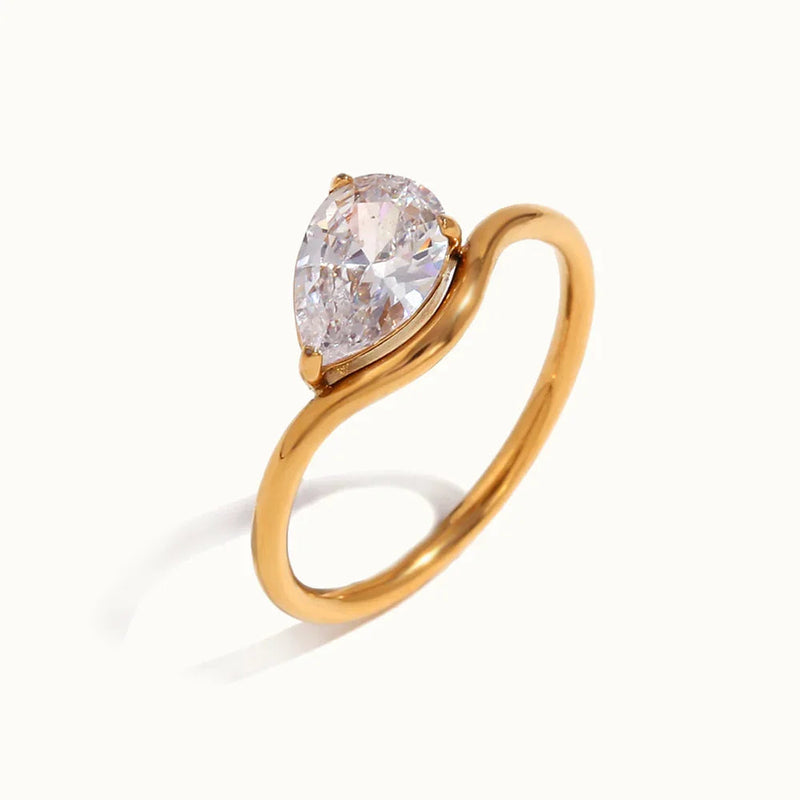 Aurore Solitaire Ring · 18K Gold Finish & Hand-Set Stone