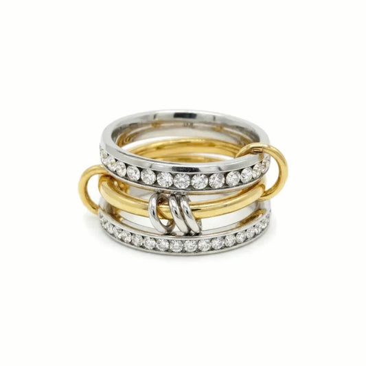 Vivace Two-Tone Stacked Ring · Gold & Rhodium Finish & Hand-Set Stones