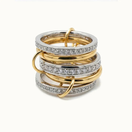 Jumelle Two-Tone Stacked Ring · Gold & Rhodium Finish & Hand-Set Stones