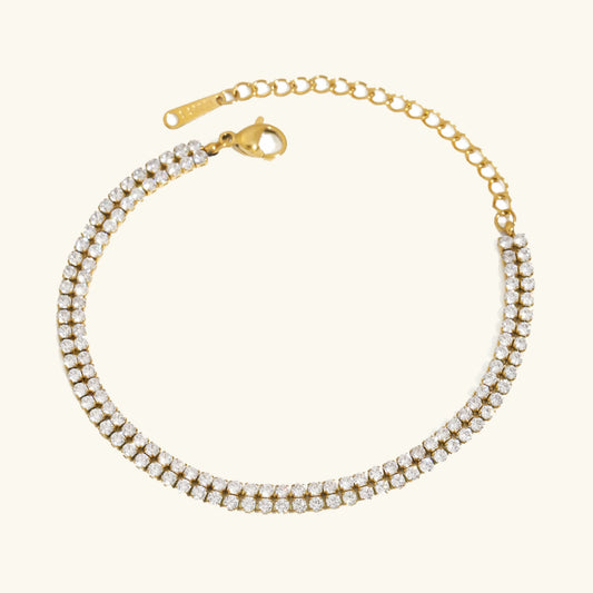 Double Rang Tennis Bracelet · 18K Gold Finish & Hand-Set Stones