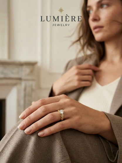 Lumière Solitaire Pavé Ring · Moissanite
