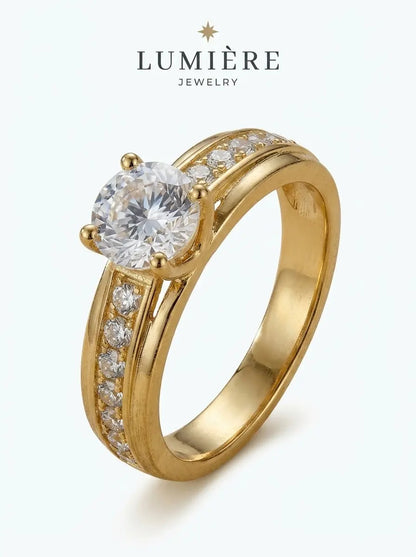 Lumière Solitaire Pavé Ring · Moissanite
