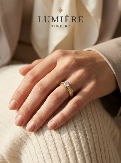 Lumière Solitaire Pavé Ring · Moissanite