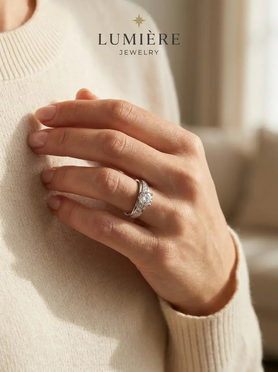 Lumière Solitaire Pavé Ring · Moissanite