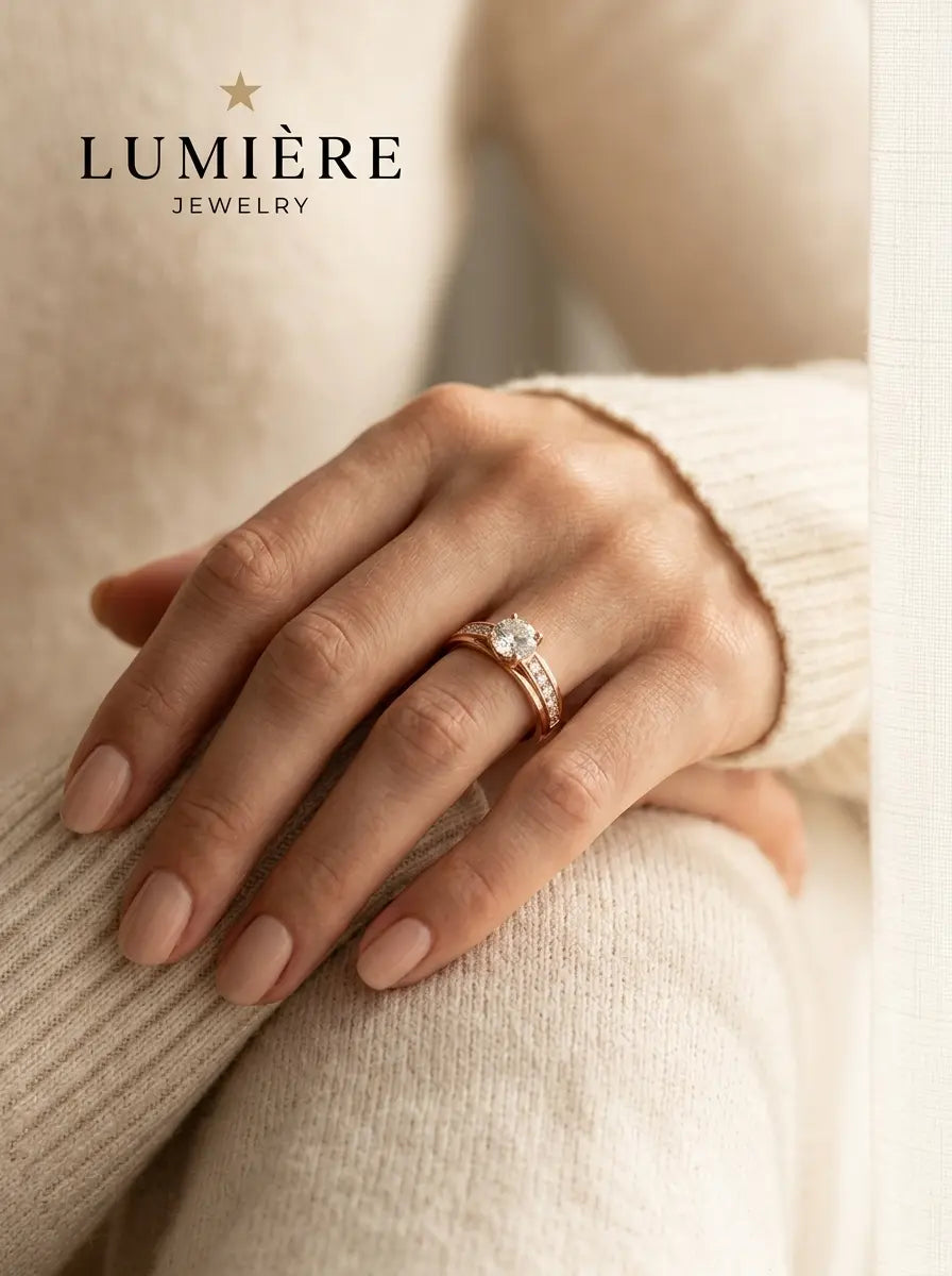 Lumière Solitaire Pavé Ring · Moissanite