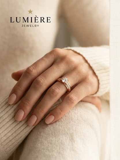 Lumière Solitaire Pavé Ring · Moissanite