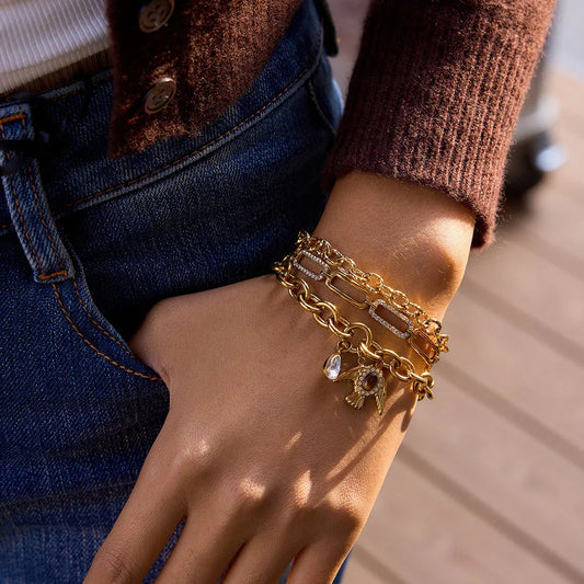 Cordée Bracelet Stack · 3 Pieces · 18K Gold Finish & Hand-Set Stones