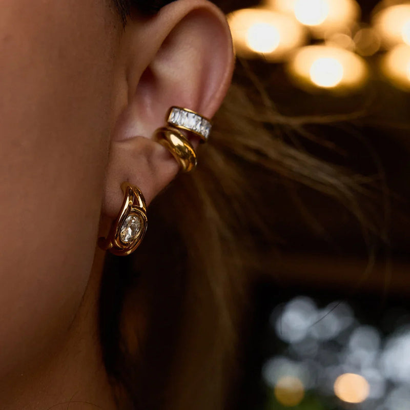 Atelier Earring Trio · 3 Pairs · 18K Gold Finish & Hand-Set Stones