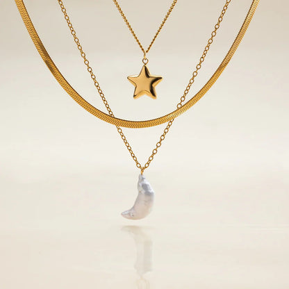 Cirra Sun & Moon Layered Gold Necklace