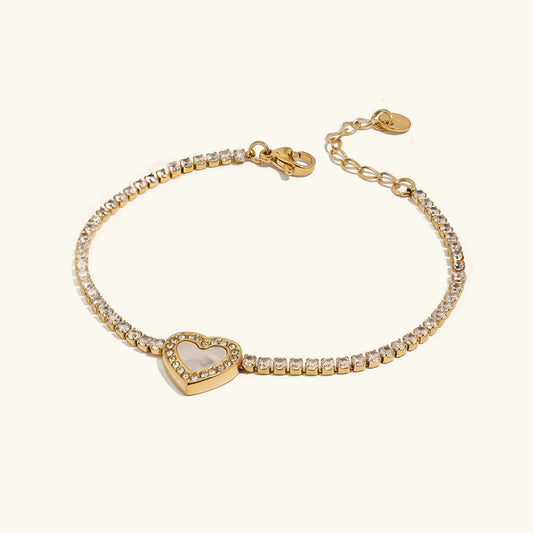 Chérie Heart Tennis Bracelet · 18K Gold Finish & Hand-Set Stones