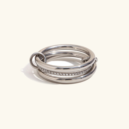 Hiver Ring Stack · Rhodium Finish & Hand-Set Stones