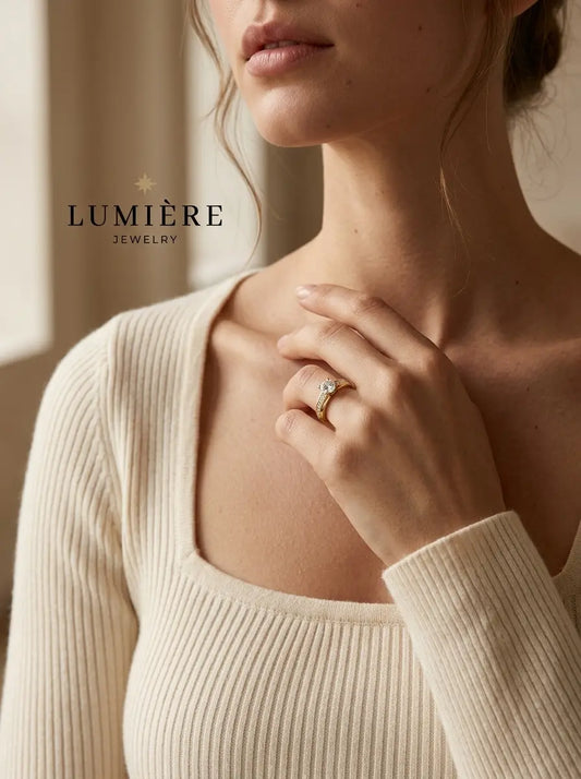 Lumière Solitaire Pavé Ring · Moissanite