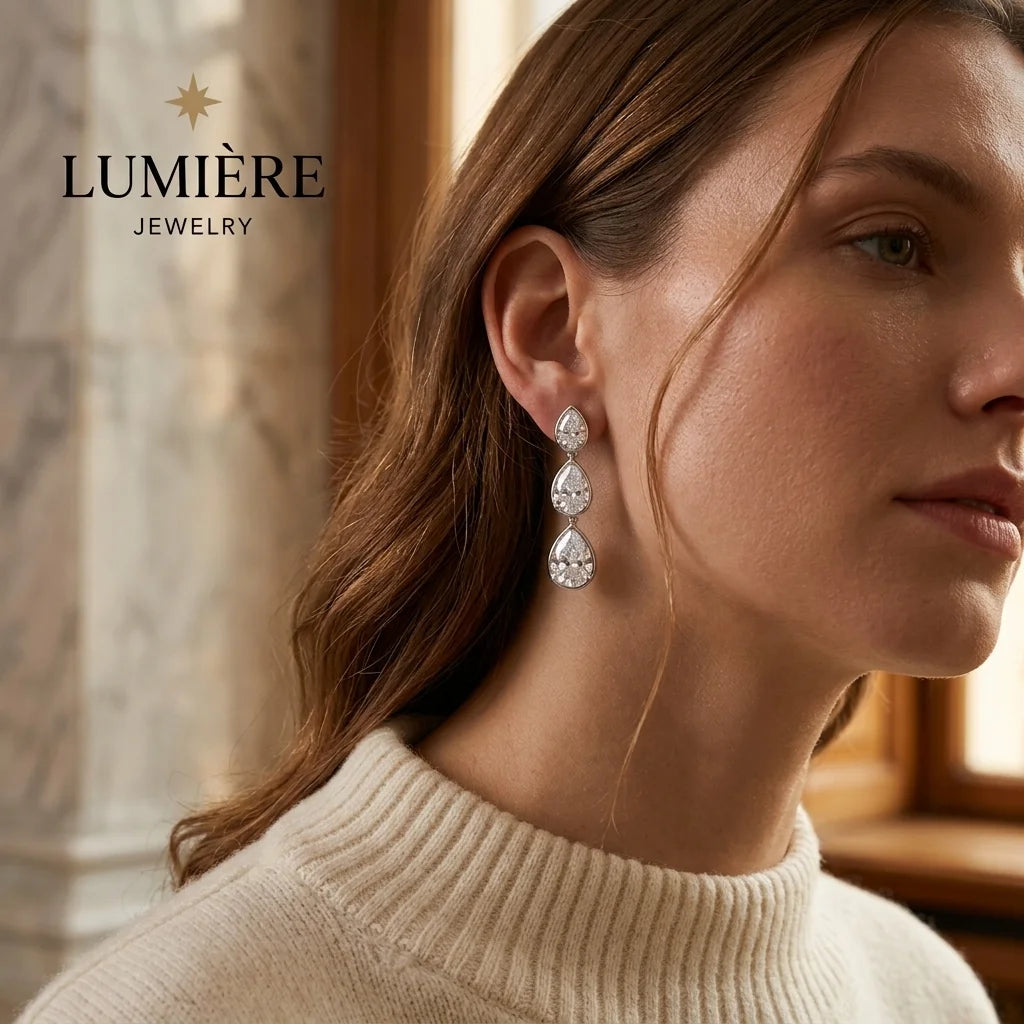 Trinity Drop Earrings · S925 Silver & Moissanite