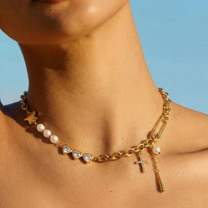 Zeraphine Diamond Pearl Gold Necklace
