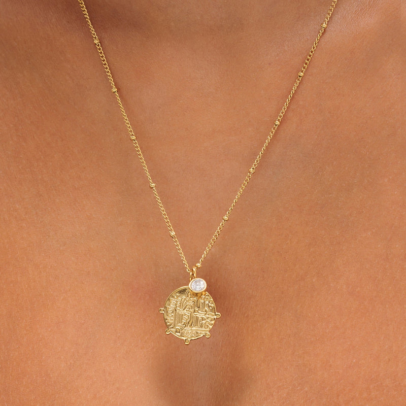 Athena Medallion Necklace · 18K Gold Finish & Crystal