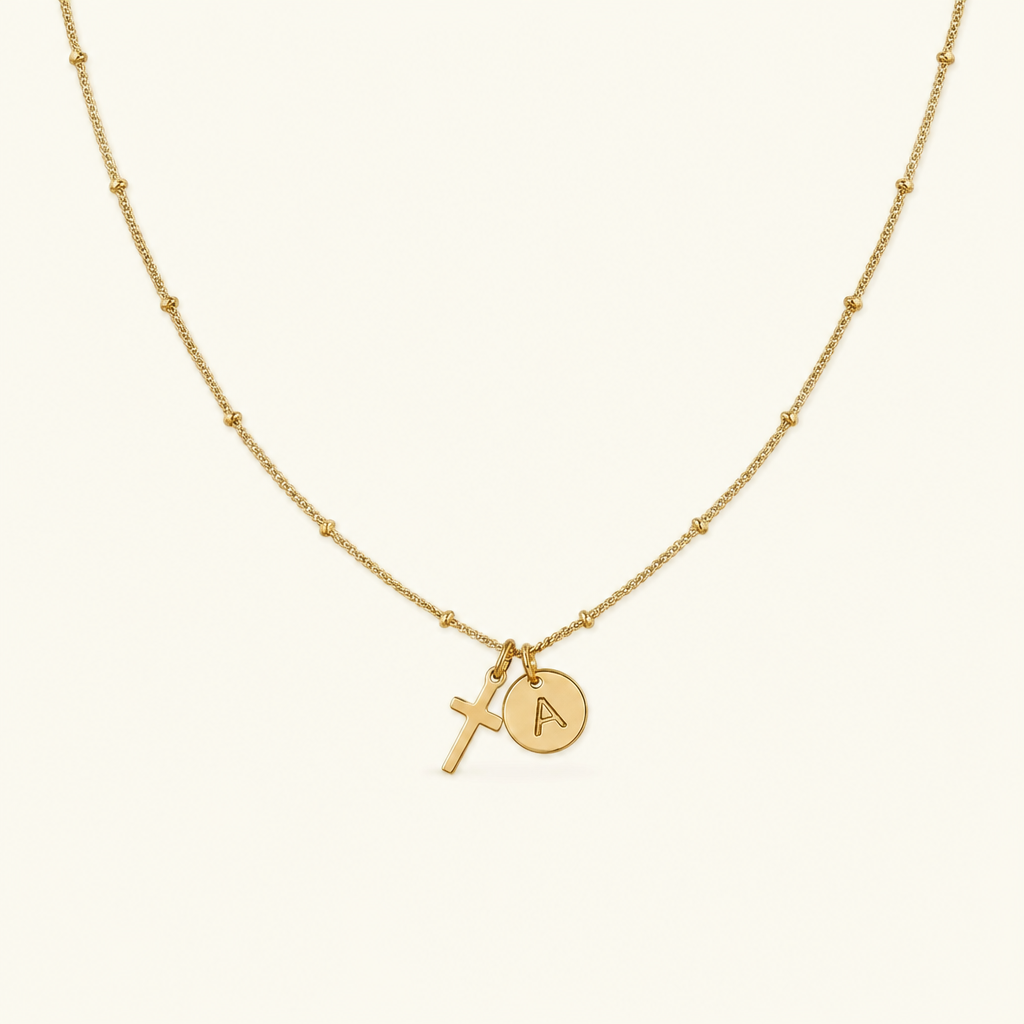 Selah Cross Initial Gold Necklace