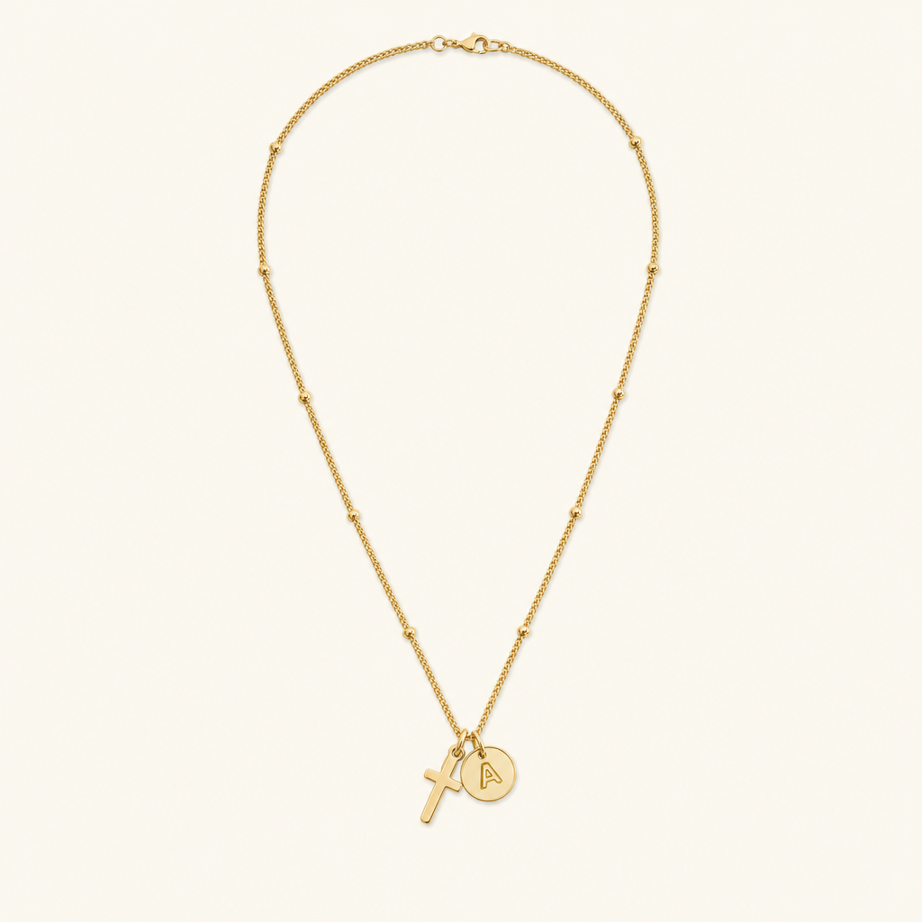 Selah Cross Initial Gold Necklace