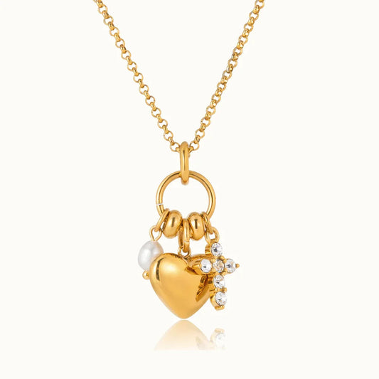 Talisman Charm Necklace · 18K Gold Finish, Freshwater Pearl & Hand-Set Crystal
