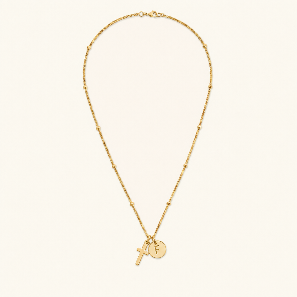Selah Cross Initial Gold Necklace