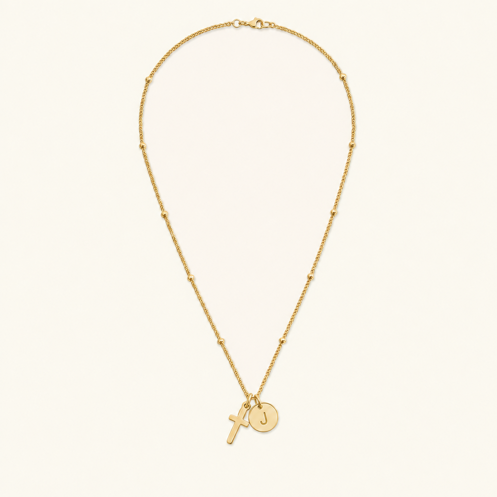 Selah Cross Initial Gold Necklace