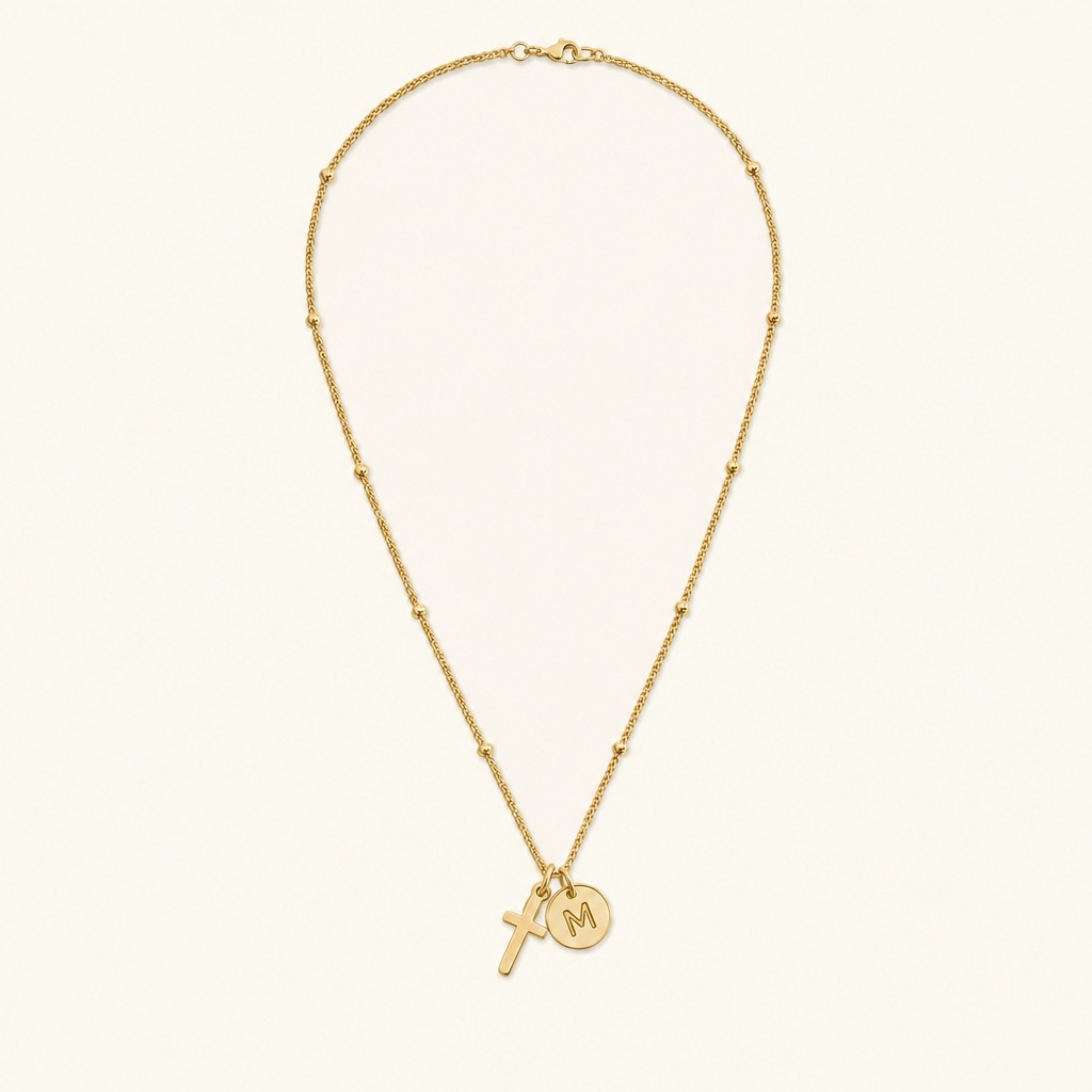 Selah Cross Initial Gold Necklace