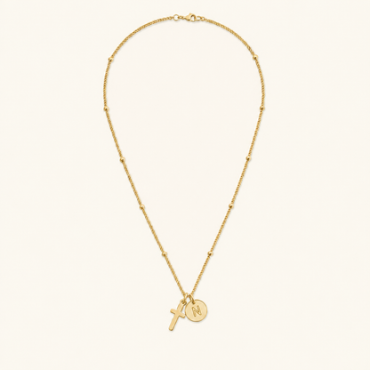 Selah Cross Initial Gold Necklace