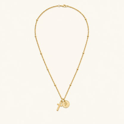 Selah Cross Initial Gold Necklace