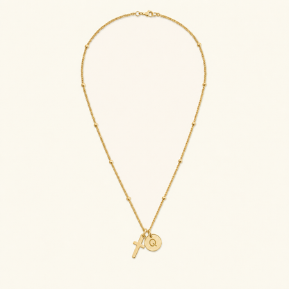 Selah Cross Initial Gold Necklace