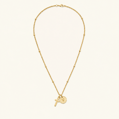 Selah Cross Initial Gold Necklace