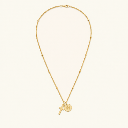 Selah Cross Initial Gold Necklace