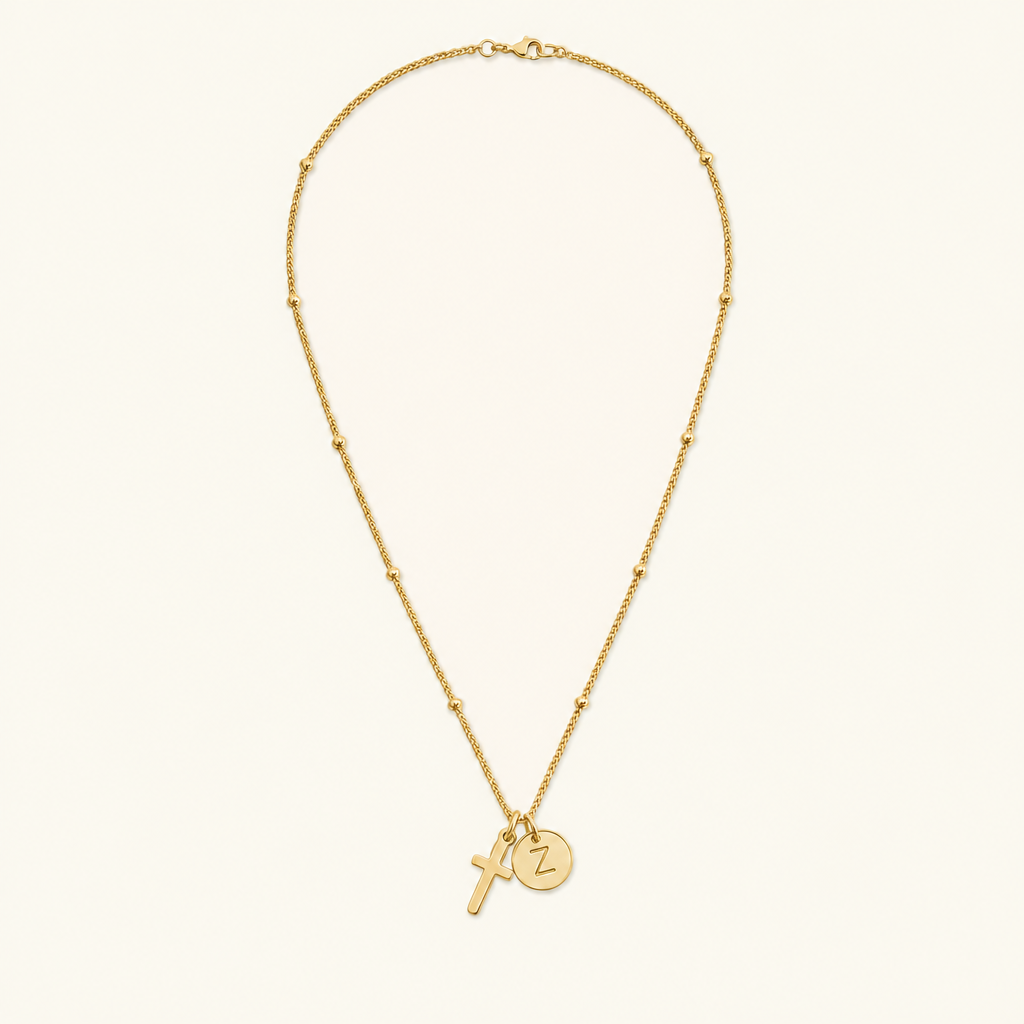Selah Cross Initial Gold Necklace